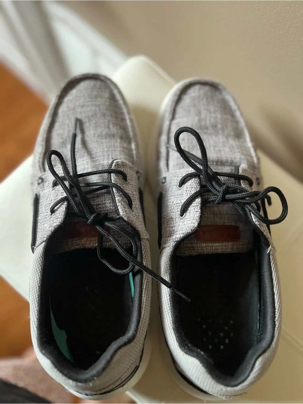 Light Gray Men's Slip-On Boat Shoe with Cushioned White Sole, Size 46 (11.5 US)